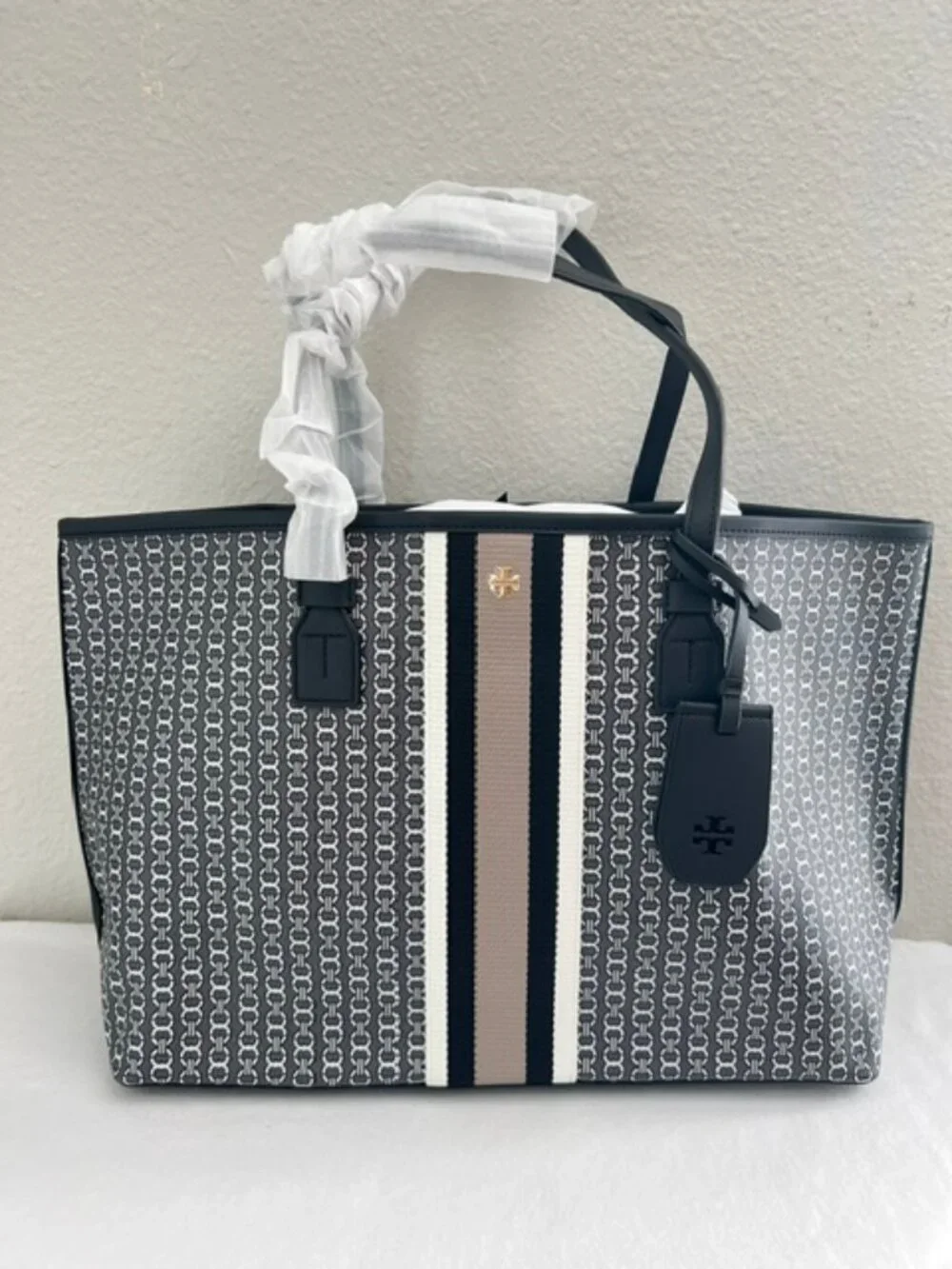 Tory Burch GEMINI LINK CANVAS LARGE TOTE Black Gemini Link